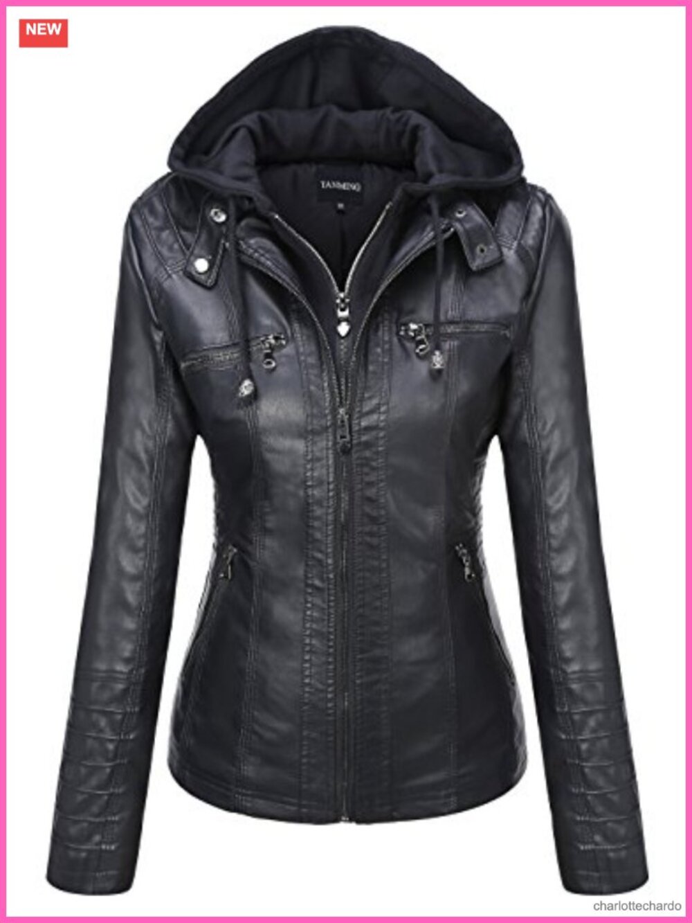 Faux Leather Jacket Hooded Moto Biker Coat